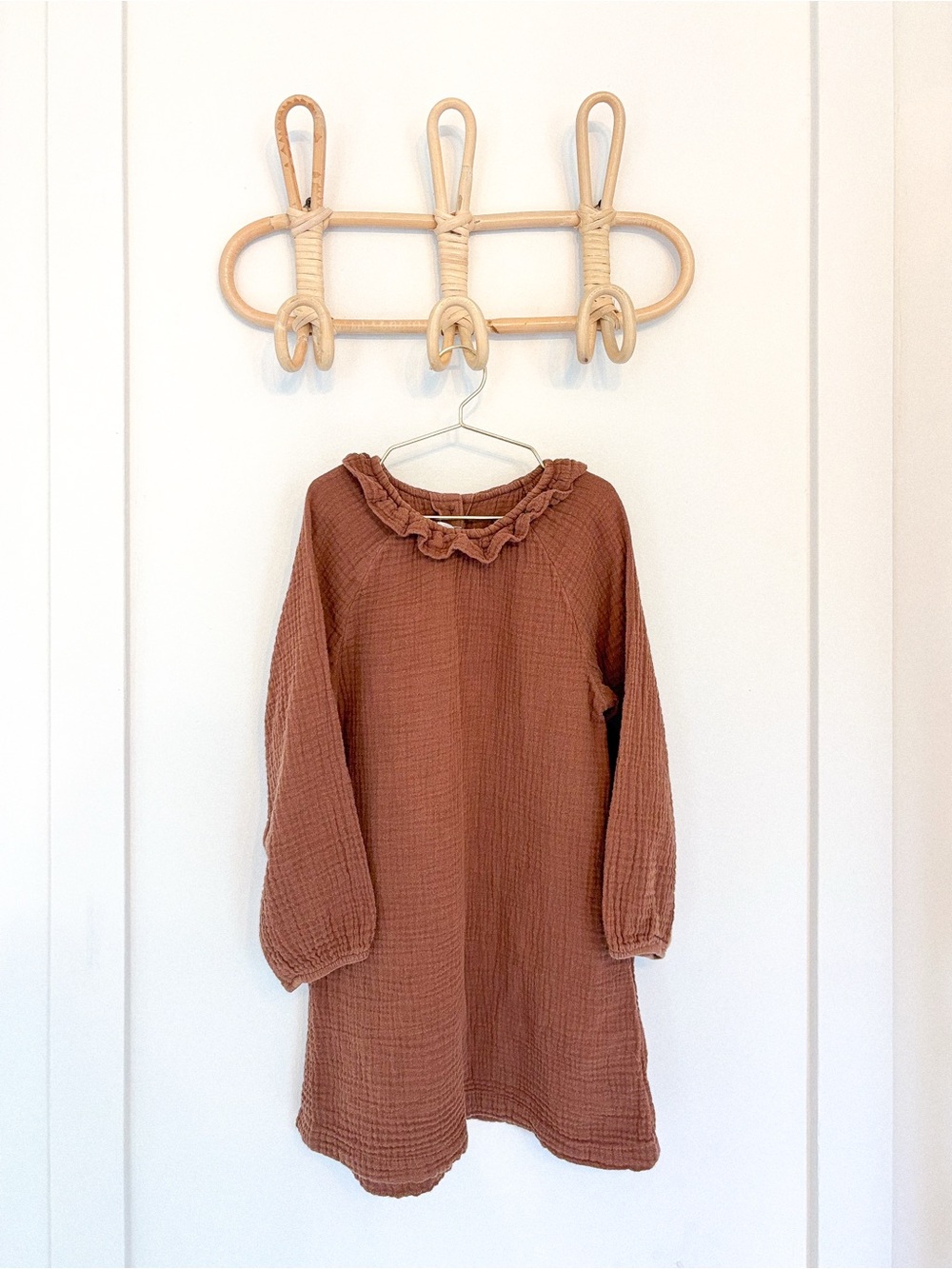 H&M Rust Ruffled Collar Long-Sleeve Kids Dress